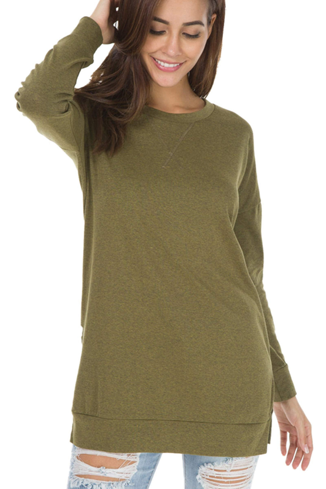 Violett | Langärmelige Seitlich Geschlitzte Lockere Tops für Damen