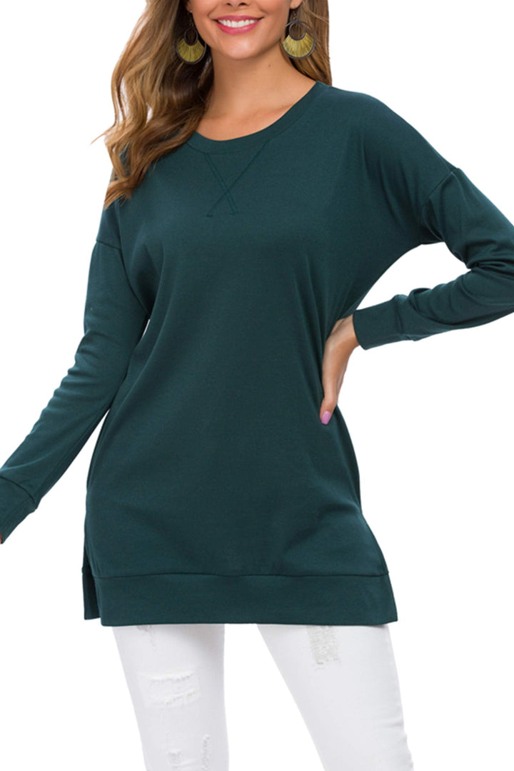 Violett | Langärmelige Seitlich Geschlitzte Lockere Tops für Damen