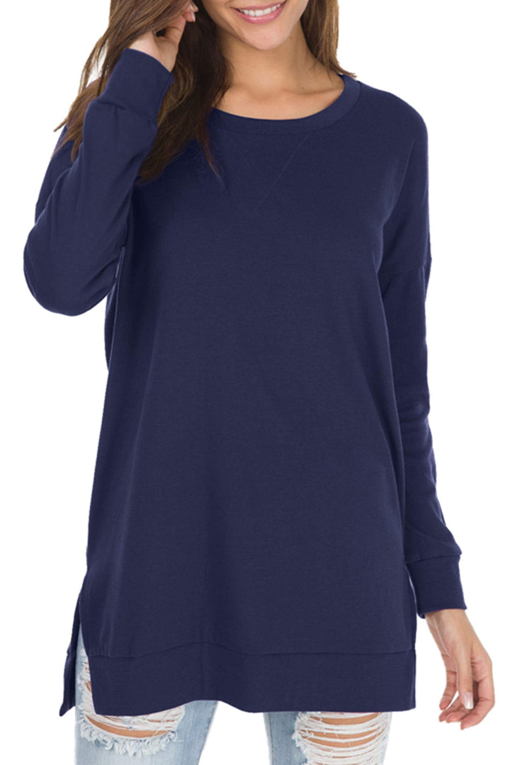 Violett | Langärmelige Seitlich Geschlitzte Lockere Tops für Damen