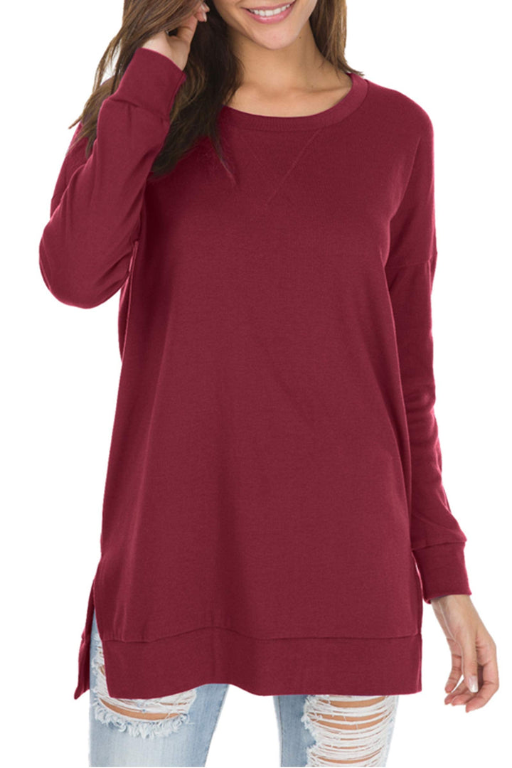Violett | Langärmelige Seitlich Geschlitzte Lockere Tops für Damen