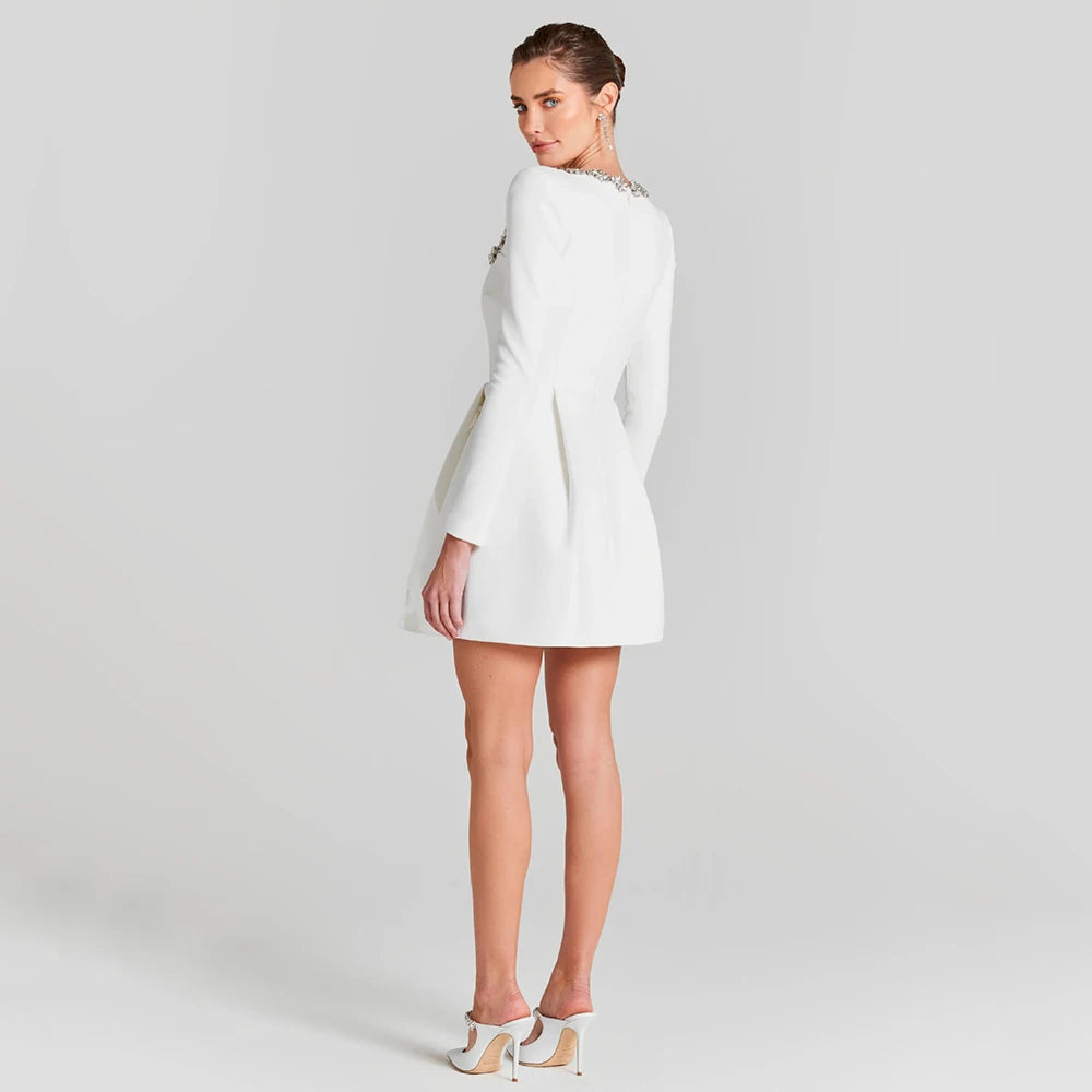 Barbara | Minikleid für Damen mit Rundhalsausschnitt und langen Ärmeln
