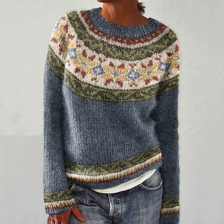 Orianna | Retro-Pullover für Damen mit Farbblöcken und Rundhalsausschnitt