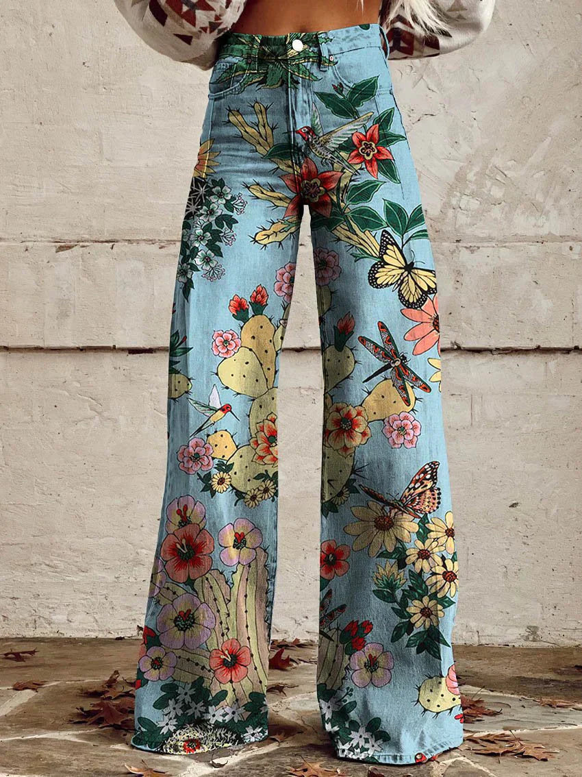 Vera Blauer Wald Breit Geschnittete Hose für Damen mit weiter Passform