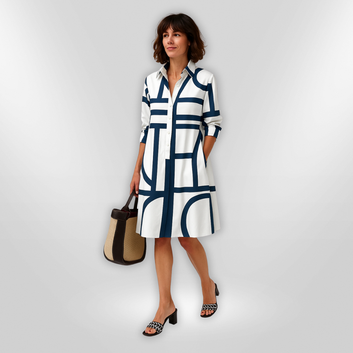 Helena | Zeitloses Geometrisches Gemustertes Midikleid für Damen