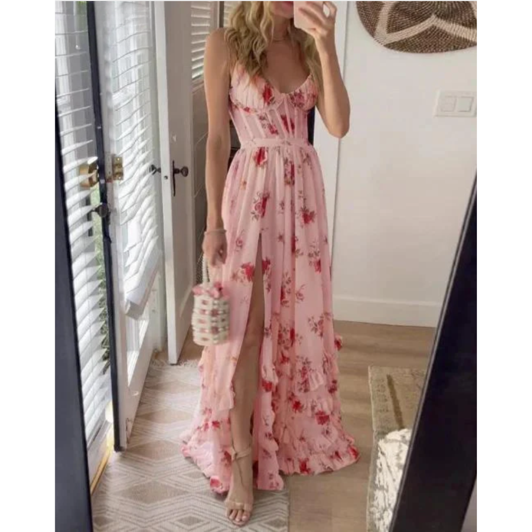Rita | Elegantes Maxikleid für Damen mit Blumenmuster und V-Ausschnitt