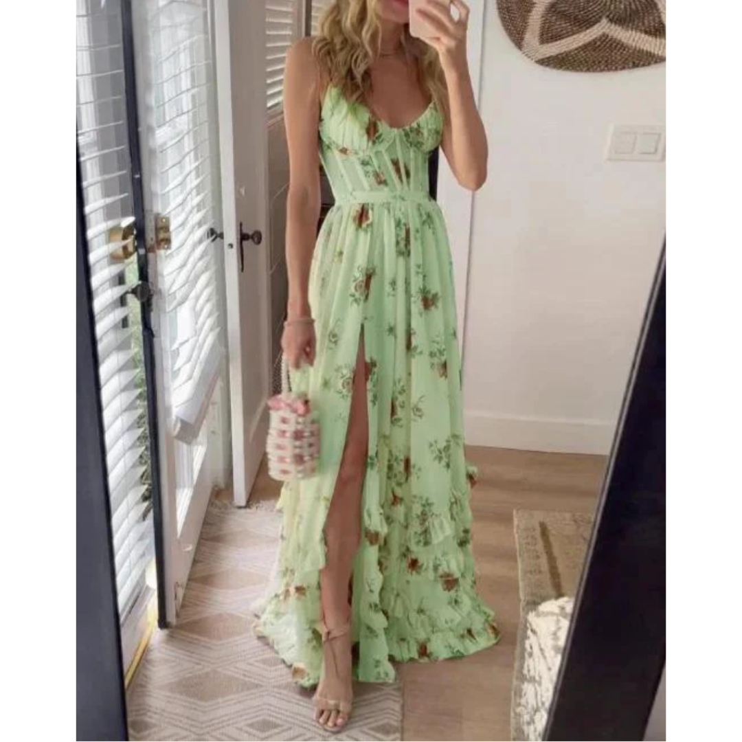 Rita | Elegantes Maxikleid für Damen mit Blumenmuster und V-Ausschnitt