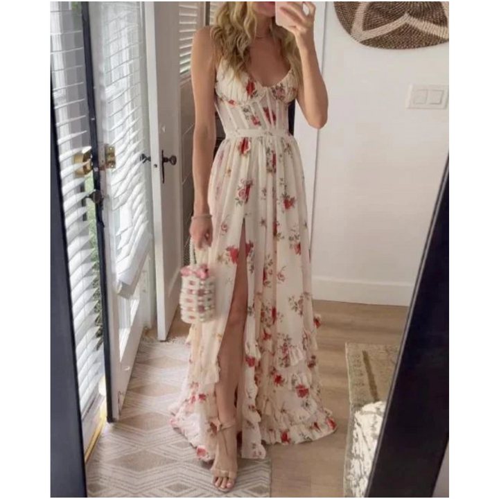 Rita | Elegantes Maxikleid für Damen mit Blumenmuster und V-Ausschnitt