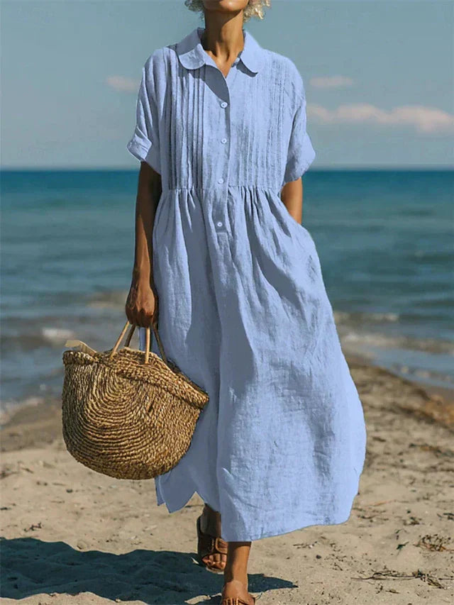 Damen Leichtes Sommer Hemdkleid mit kurzen Ärmeln
