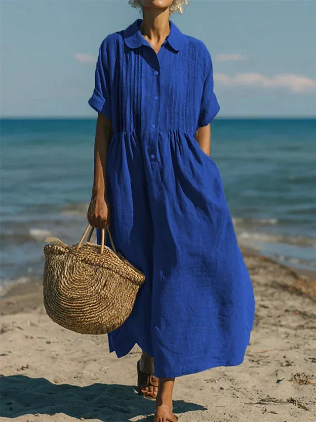 Damen Leichtes Sommer Hemdkleid mit kurzen Ärmeln