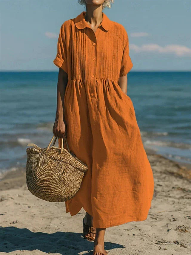 Damen Leichtes Sommer Hemdkleid mit kurzen Ärmeln