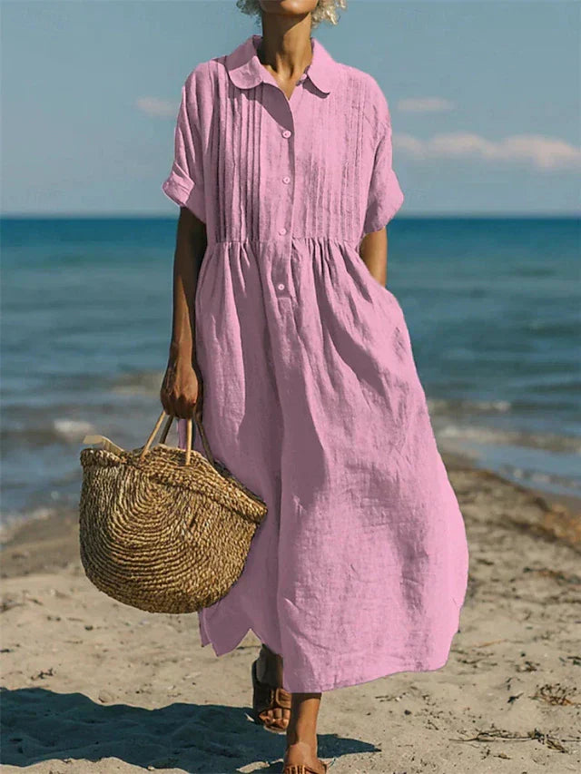 Damen Leichtes Sommer Hemdkleid mit kurzen Ärmeln
