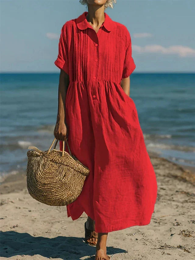 Damen Leichtes Sommer Hemdkleid mit kurzen Ärmeln