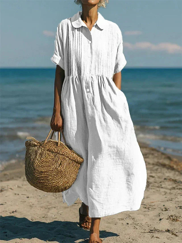 Damen Leichtes Sommer Hemdkleid mit kurzen Ärmeln