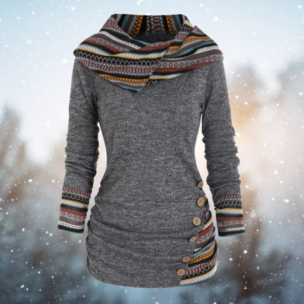 Franzi | Tribal-Muster Hoodie für Damen mit Kapuze und langen Ärmeln