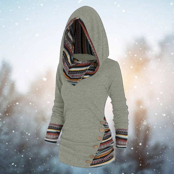 Franzi | Tribal-Muster Hoodie für Damen mit Kapuze und langen Ärmeln