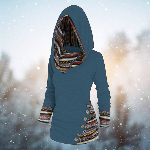 Franzi | Tribal-Muster Hoodie für Damen mit Kapuze und langen Ärmeln