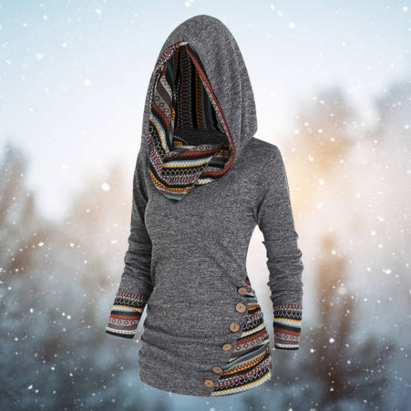 Franzi | Tribal-Muster Hoodie für Damen mit Kapuze und langen Ärmeln