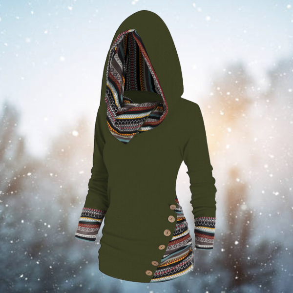 Franzi | Tribal-Muster Hoodie für Damen mit Kapuze und langen Ärmeln