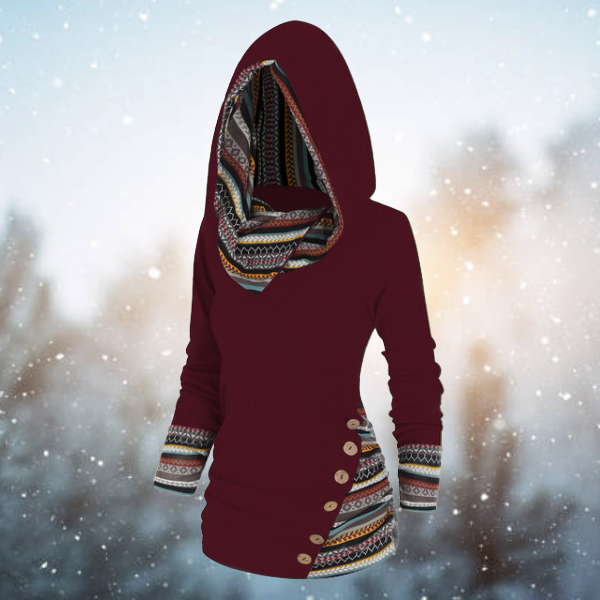 Franzi | Tribal-Muster Hoodie für Damen mit Kapuze und langen Ärmeln