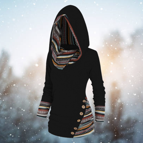 Franzi | Tribal-Muster Hoodie für Damen mit Kapuze und langen Ärmeln