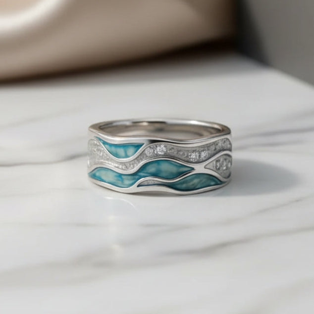 Türkis Wellen-inspirierter Silberring für Damen