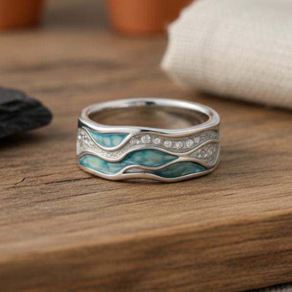 Türkis Wellen-inspirierter Silberring für Damen