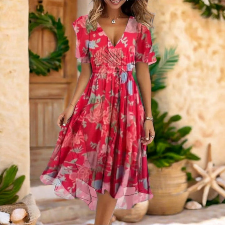 Annegret | Lässiges V-Ausschnitt-Minikleid für Damen mit kurzen Ärmeln