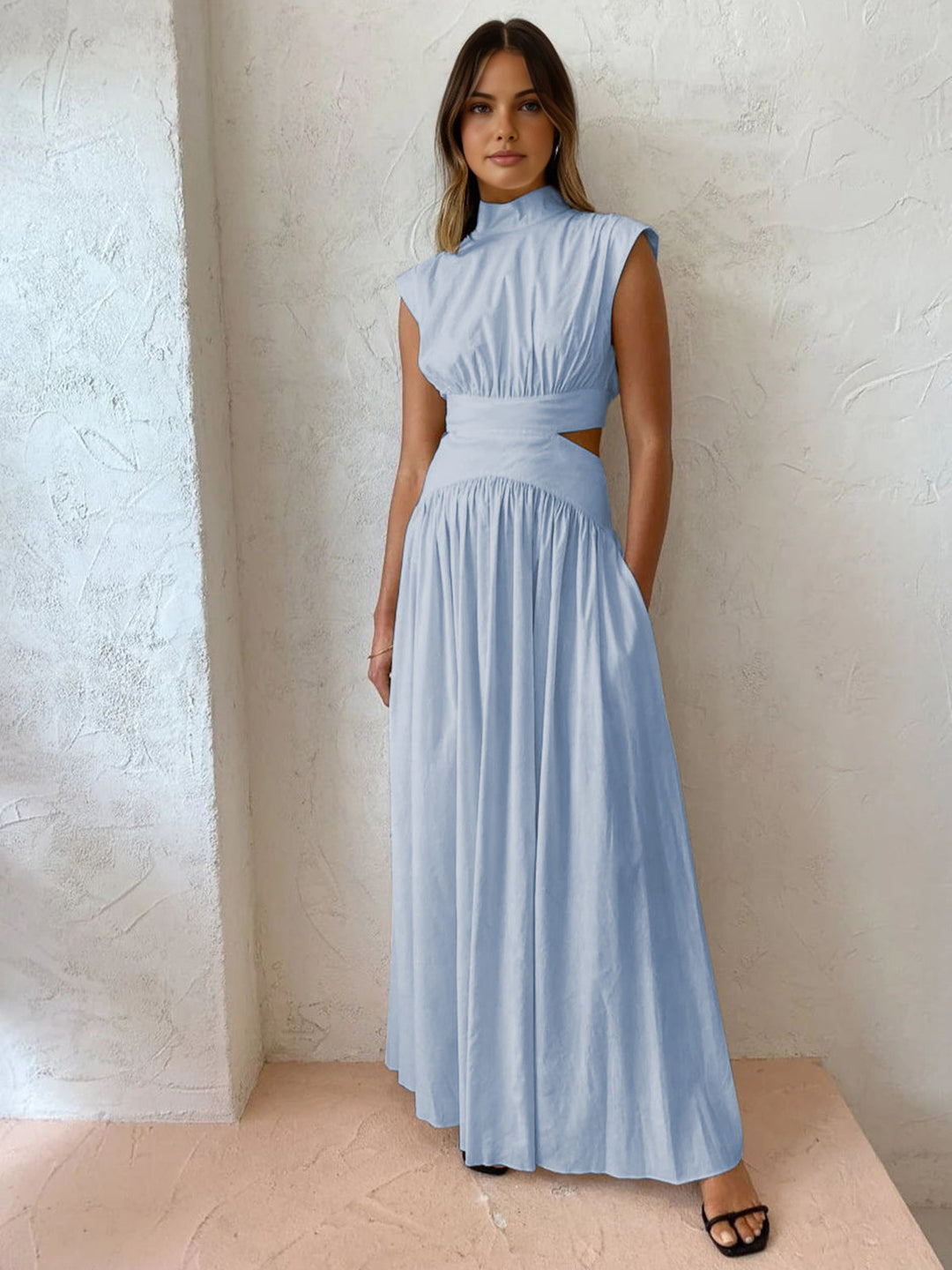 Damen Maxikleid mit Deckelärmeln und Ausschnitten