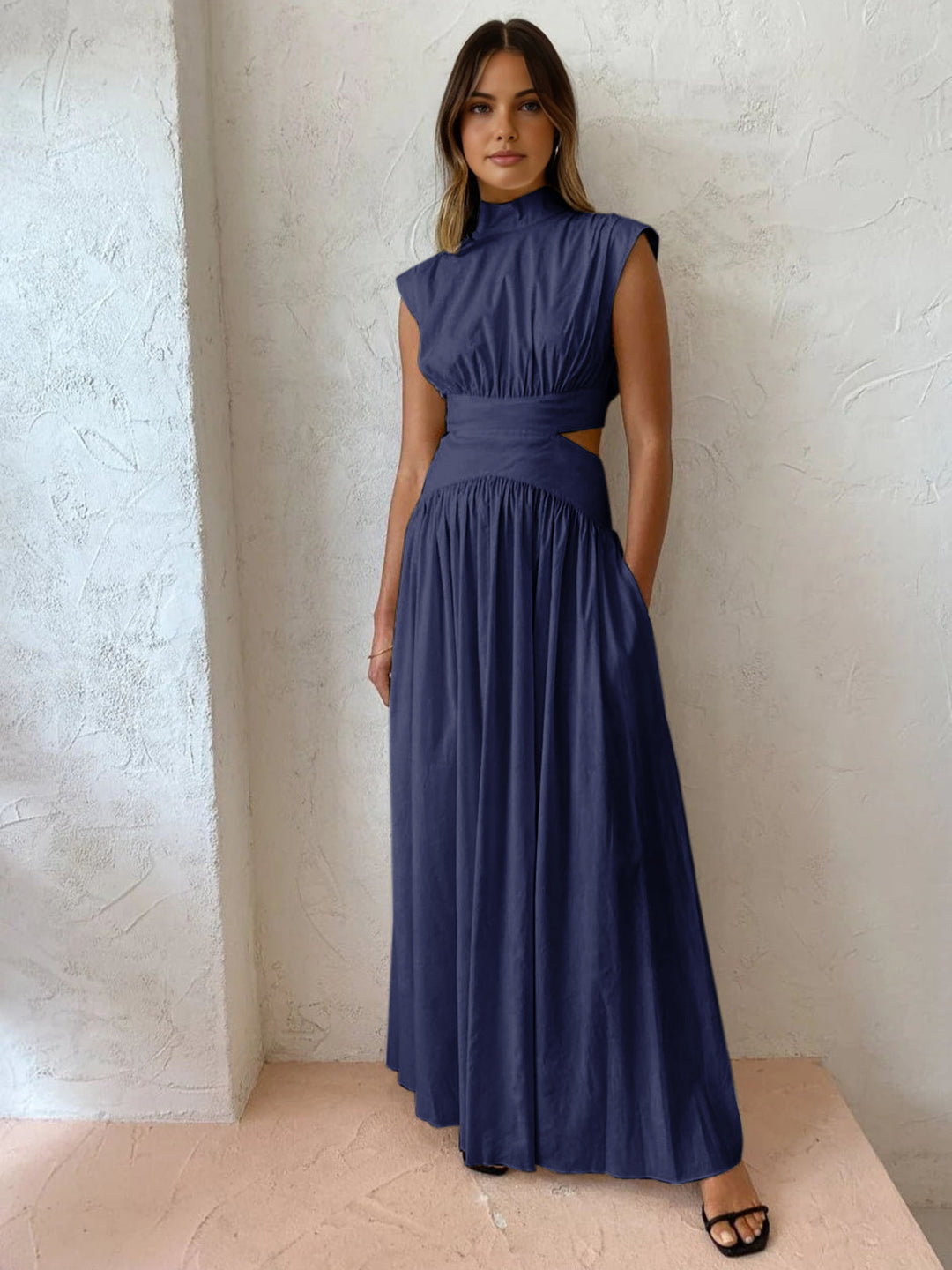 Damen Maxikleid mit Deckelärmeln und Ausschnitten