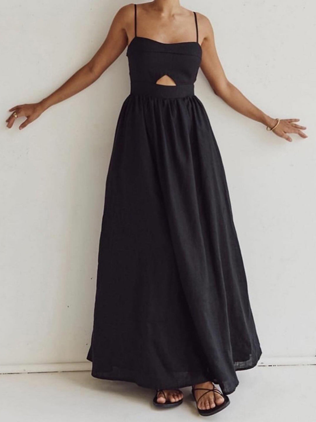 Damen ärmelloses Maxikleid mit Taschen und Cut-Out