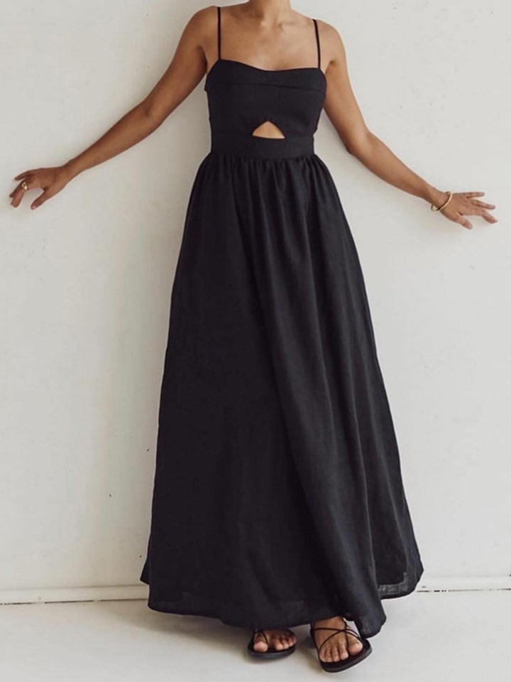 Damen ärmelloses Maxikleid mit Taschen und Cut-Out