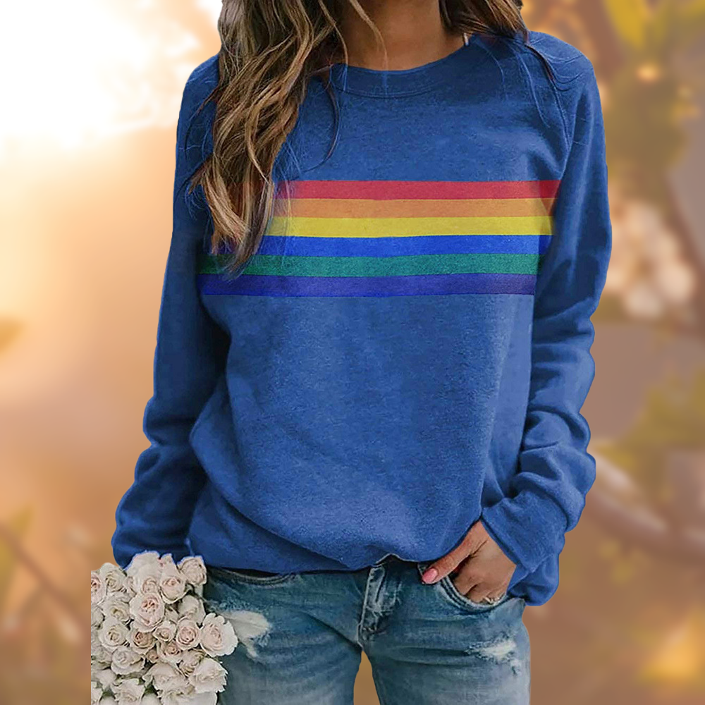 Damen Langarmpullover mit Rundhalsausschnitt und Streifenmuster