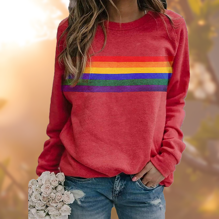 Damen Langarmpullover mit Rundhalsausschnitt und Streifenmuster