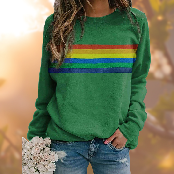 Damen Langarmpullover mit Rundhalsausschnitt und Streifenmuster