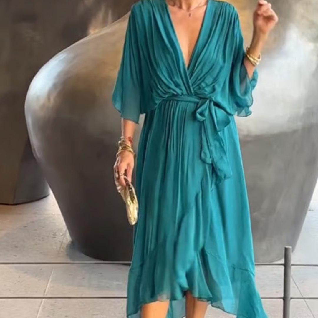 NICOLE | Elegantes Kleid mit V-Ausschnitt und kurzen Ärmeln