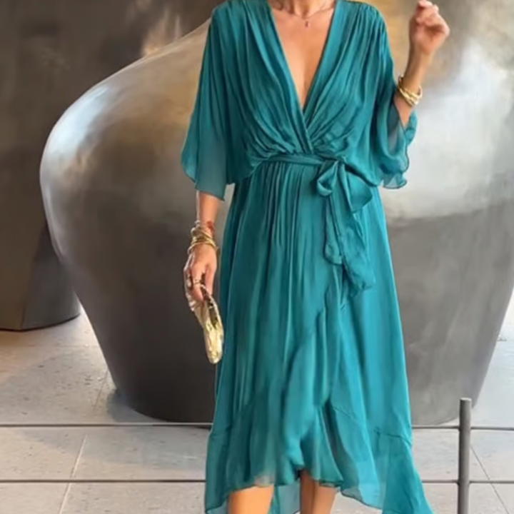 NICOLE | Elegantes Kleid mit V-Ausschnitt und kurzen Ärmeln
