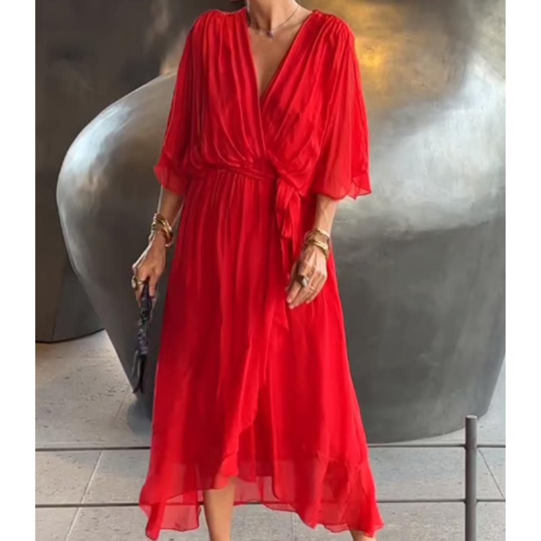 NICOLE | Elegantes Kleid mit V-Ausschnitt und kurzen Ärmeln