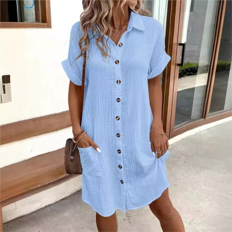 Fenna | Mühelose Knopfkleid für Damen mit kurzen Ärmeln