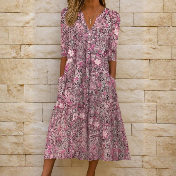 Olivia | Elegantes Midikleid für Damen mit V-Ausschnitt