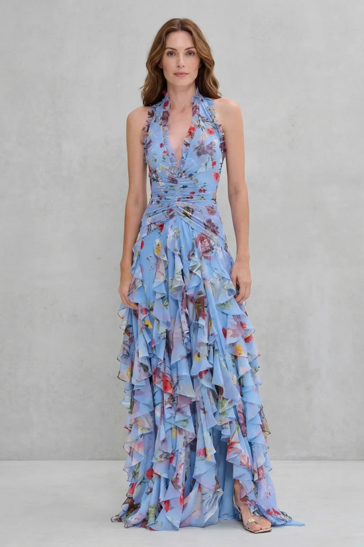 Belladina Verzauberndes Rosen-Kaskaden-Halter-Maxikleid für Damen