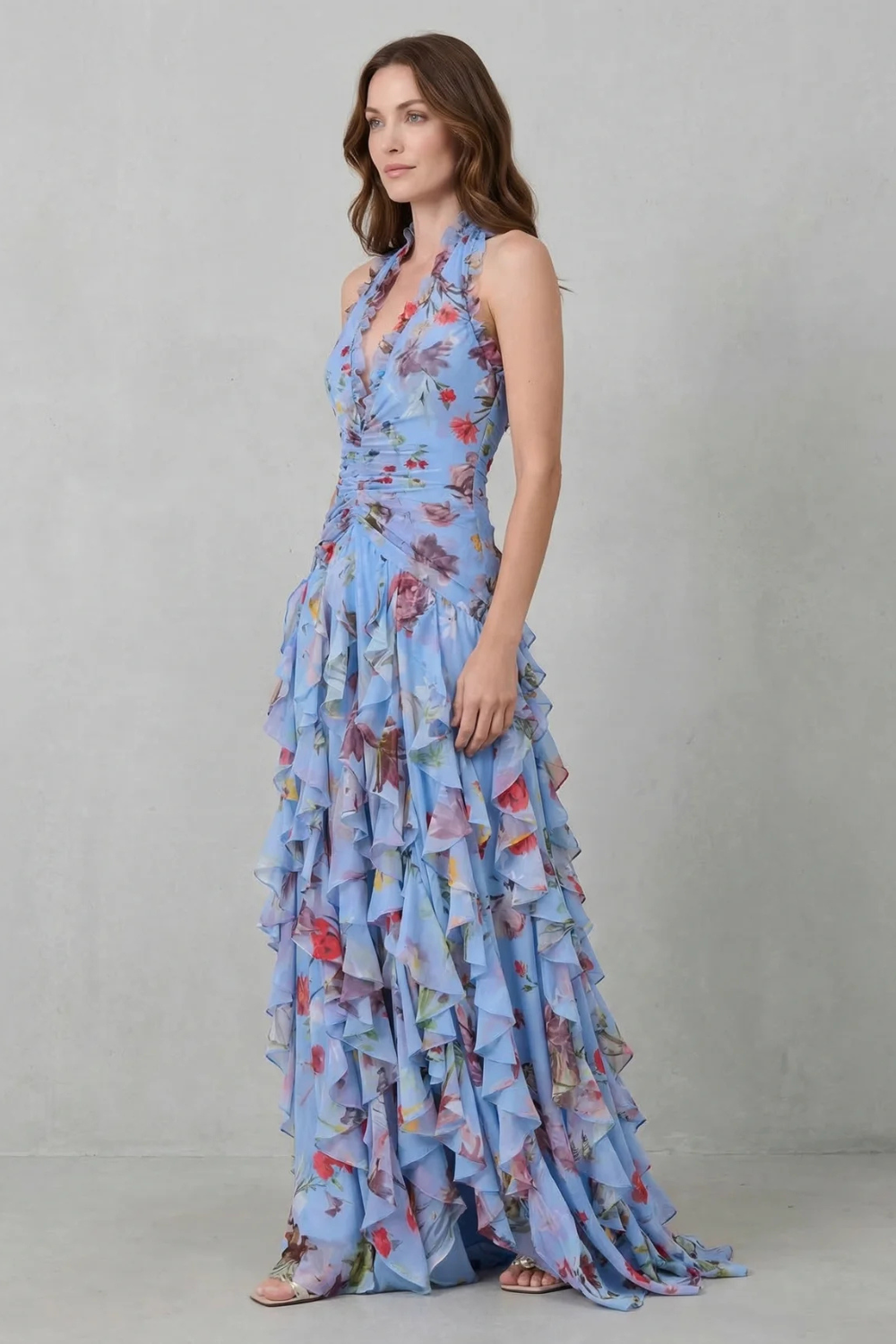 Belladina Verzauberndes Rosen-Kaskaden-Halter-Maxikleid für Damen