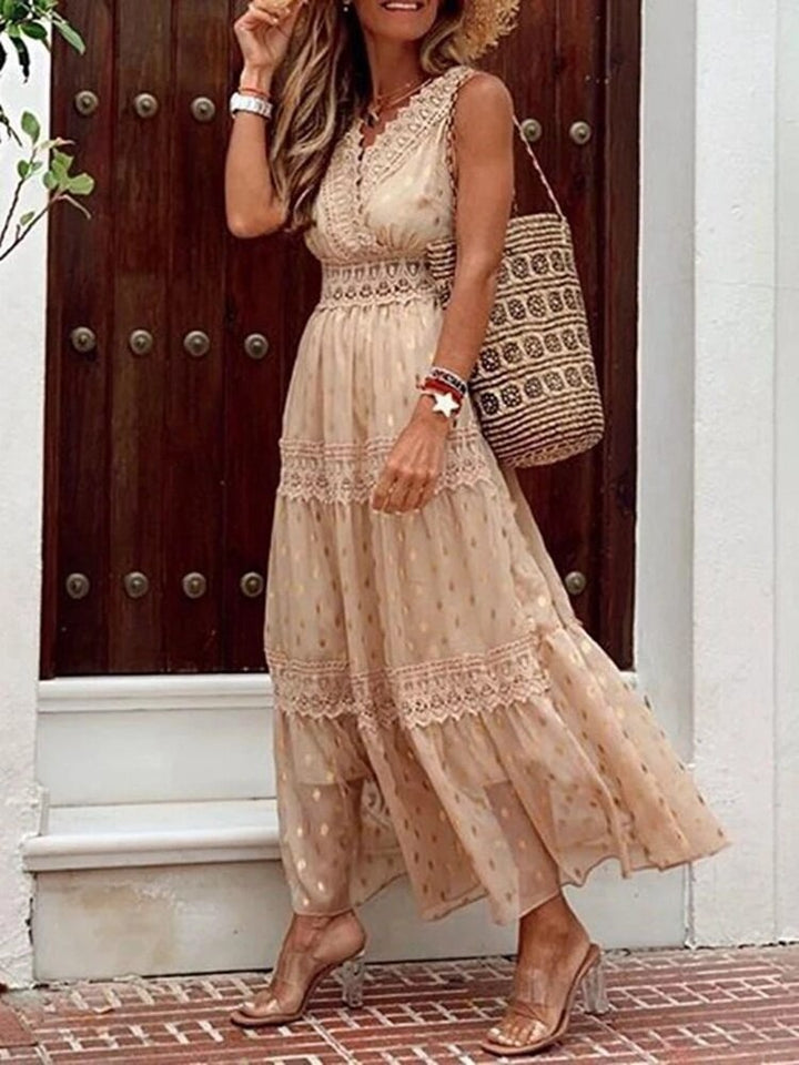 Joanna | Boho Maxikleid für Damen mit Punkten und V-Ausschnitt