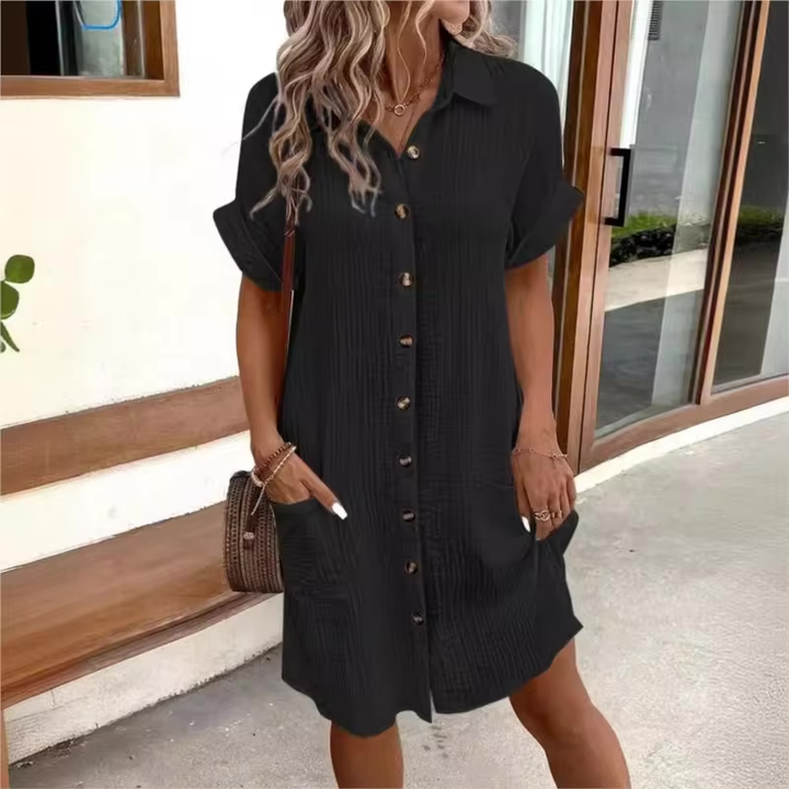 Fenna | Mühelose Knopfkleid für Damen mit kurzen Ärmeln