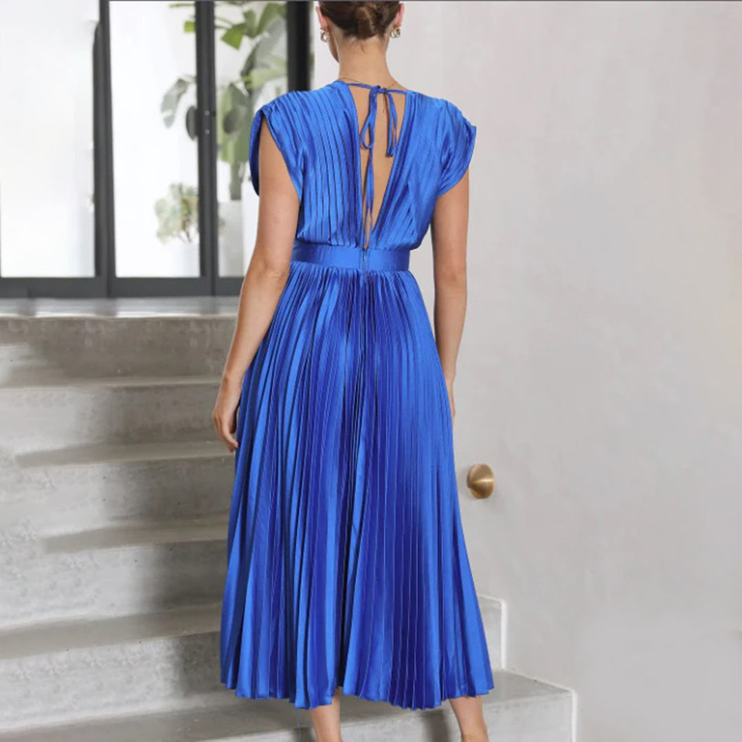 Cassia | Elegantes Midikleid für Damen mit V-Ausschnitt und kurzen Ärmeln