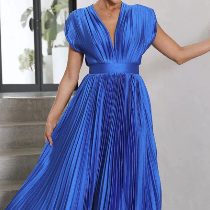 Cassia | Elegantes Midikleid für Damen mit V-Ausschnitt und kurzen Ärmeln