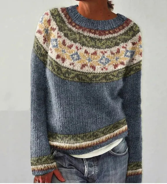 SILVIA | Retro-Pullover für Damen mit Rundhalsausschnitt und langen Ärmeln