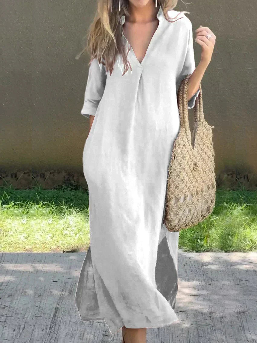 Amalie | Lässiges Freizeitkleid für Damen mit V-Ausschnitt und 3/4-Ärmeln