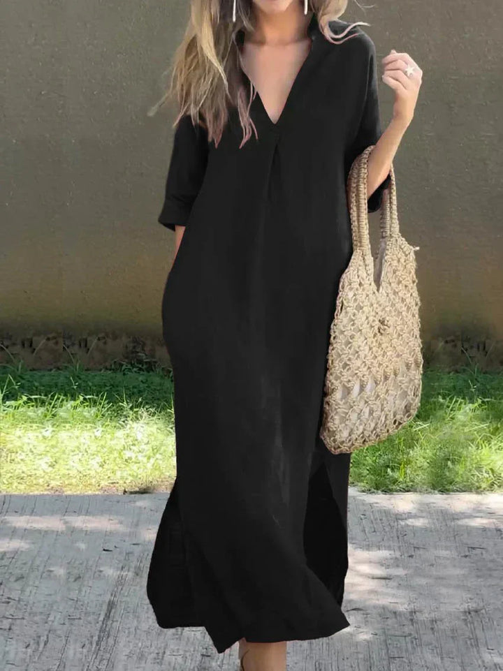 Amalie | Lässiges Freizeitkleid für Damen mit V-Ausschnitt und 3/4-Ärmeln