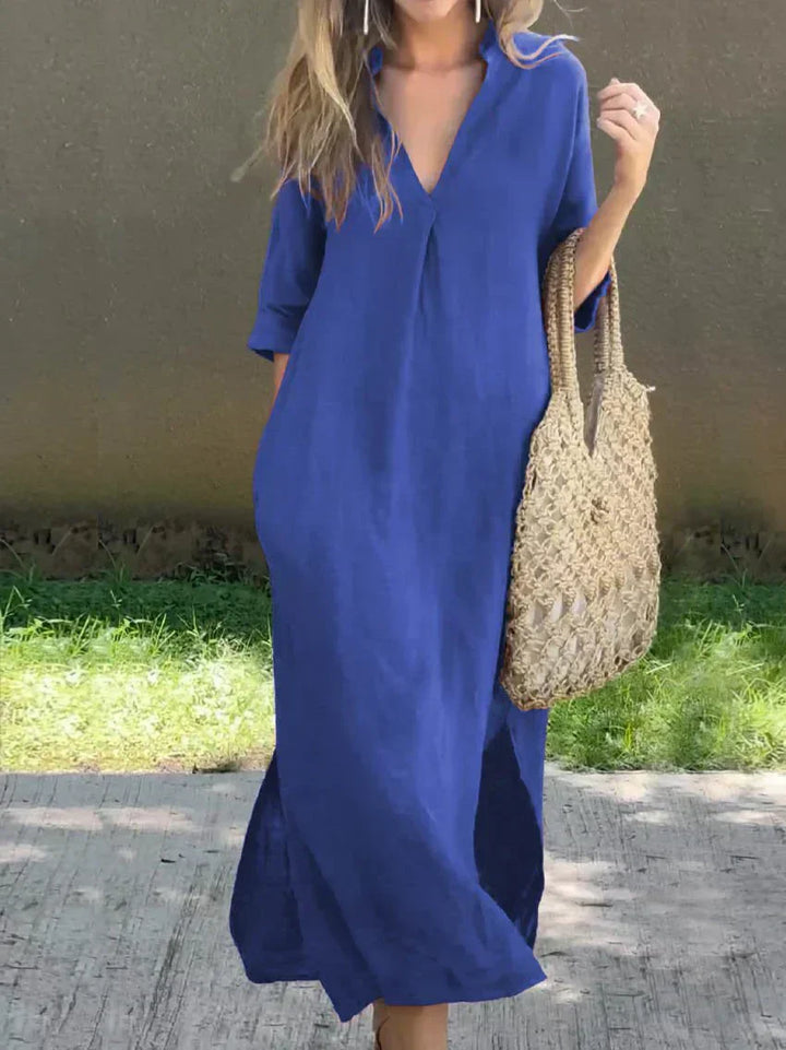 Amalie | Lässiges Freizeitkleid für Damen mit V-Ausschnitt und 3/4-Ärmeln