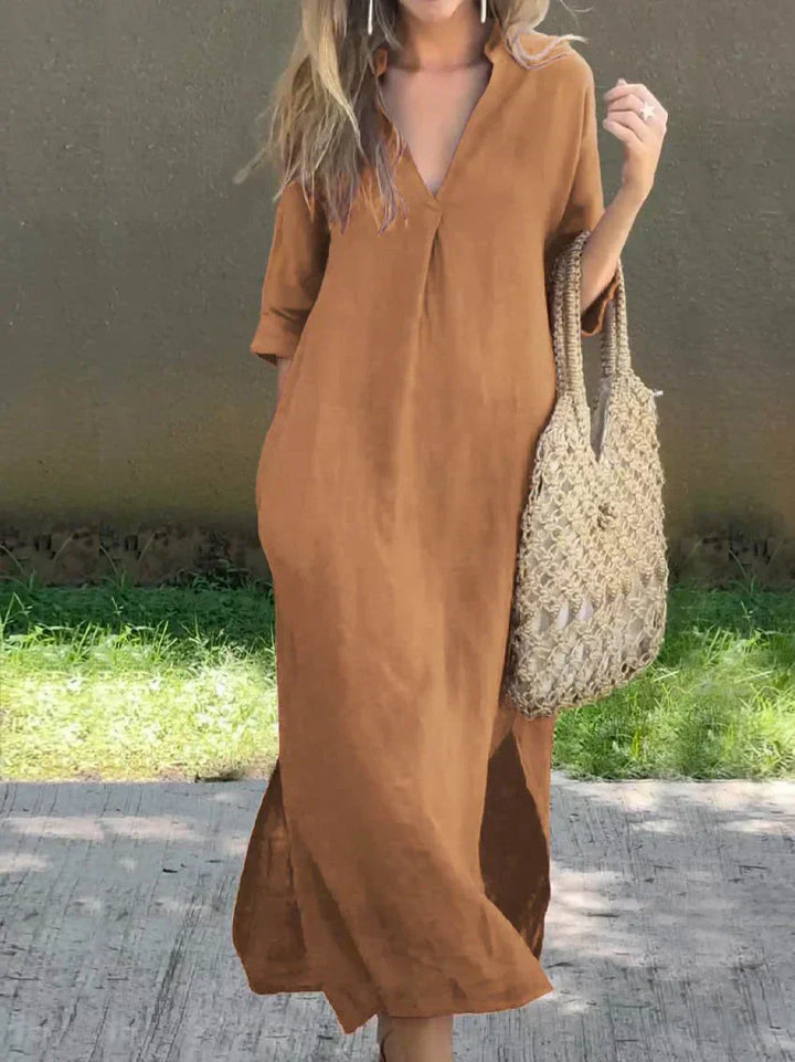 Amalie | Lässiges Freizeitkleid für Damen mit V-Ausschnitt und 3/4-Ärmeln